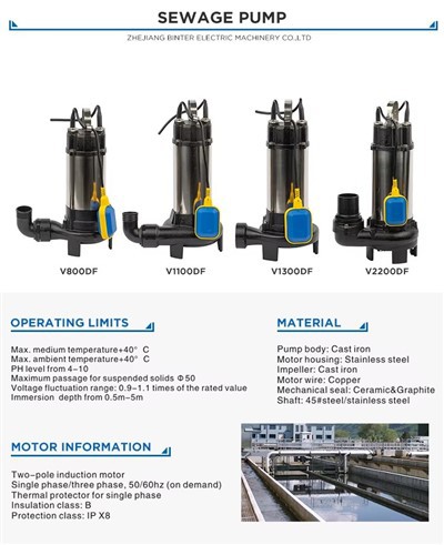Pompes à eau de broyeur de pompe de puisard de conception électrique sans colmatage robuste pour les eaux usées